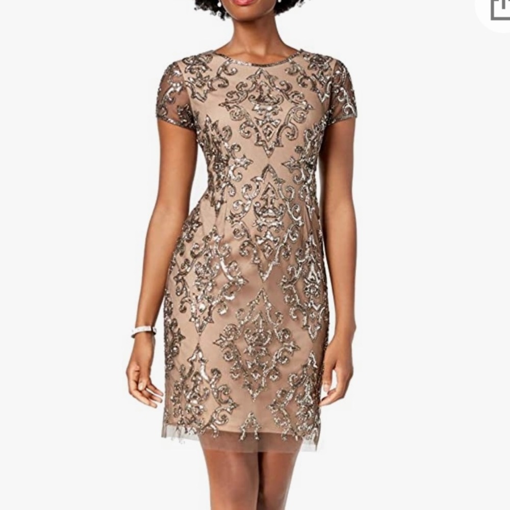 Adrianna Papell Beaded Metallic Cocktail Dress - Size 14 NWT